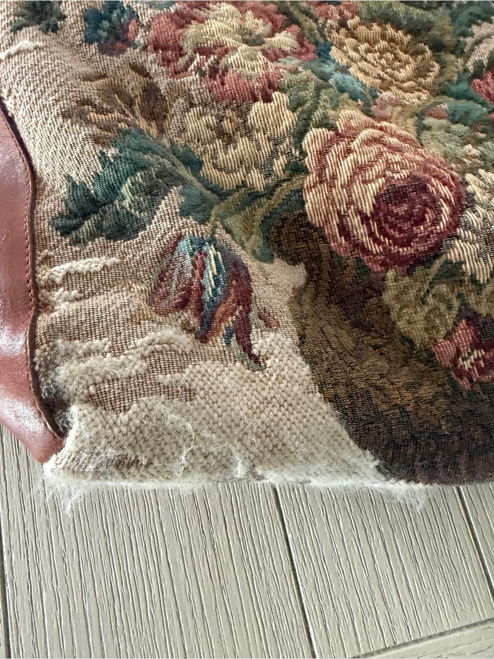 Vintage Paola Del Lungo Large Leather Trim Floral Tapestry Tote Bag in Rust - Picture 4 of 6